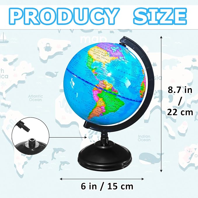 6'' Geographic World Globe,Kids Educational Globes with Stand,Decorative Rotating World Map Globes Decor,Political Globe for Child Classroom Geography Teaching,Kids Room - Image 2