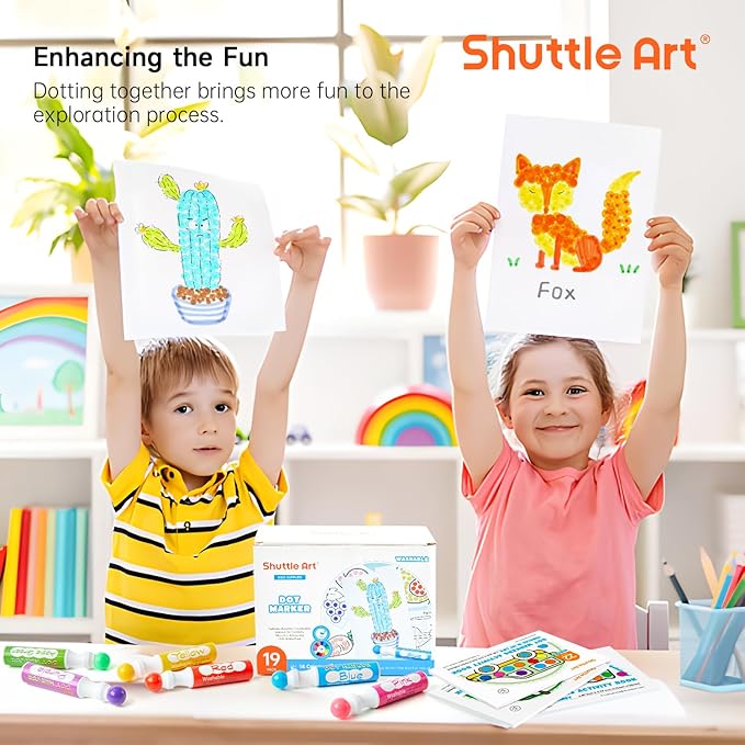 Shuttle Art Dot Markers, 14 Colors Bingo Daubers with 135 Patterns, 5 Activity Books, Educational Set With Art Activities,Non-Toxic Washable Coloring Markers