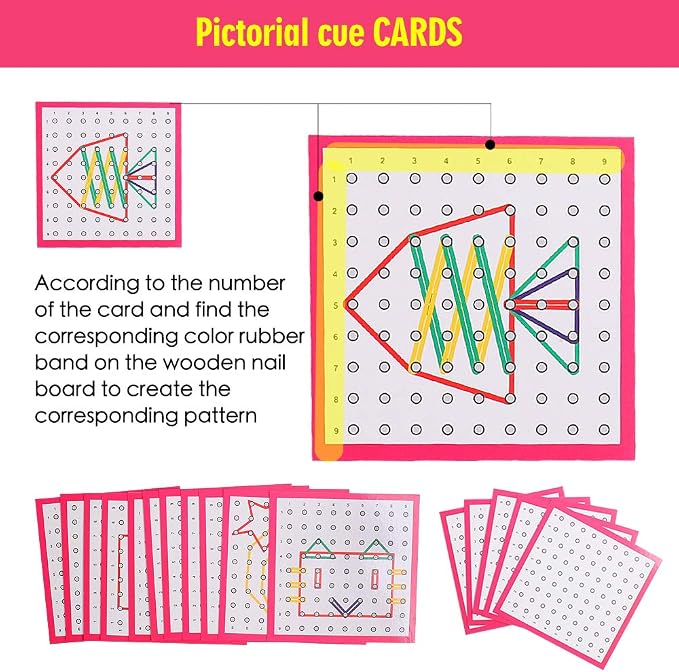 Wooden Geoboards - Montessori STEM Toy with Pattern Cards for Kids Ages 3+ - Image 2