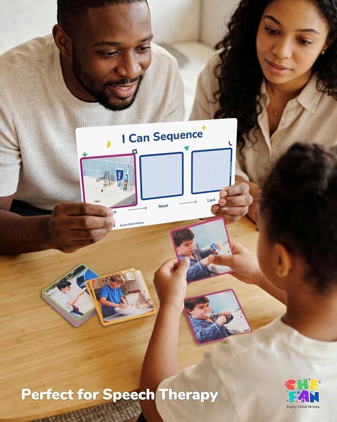 CHEFAN Sequencing Cards for Kids, Speech Therapy Sequence Game with Board, Preschool Kindergarten Storytelling Sentence Building Learning Activities (3 Steps) - Image 6