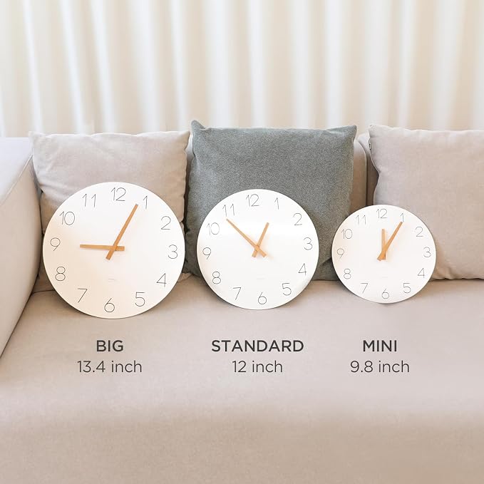 mooas Flatwood Wall Clock (Wood Big),13" Non-Ticking Sweep Movement - Image 4