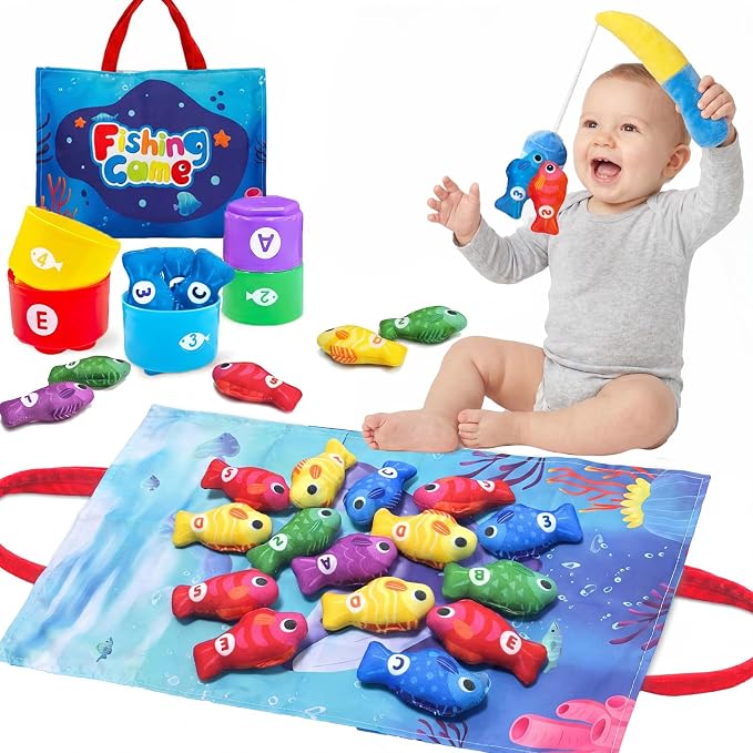Montessori Fishing Toy for Toddler: 22Pcs Learning Set with Stacking Cups by Unknown