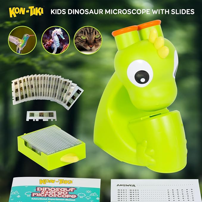 KON-TIKI Kids Dinosaur Microscope Viewer, Image Viewer with Stereo Goggles, 20 Micro Film Slides, 60 Science Images, LED Light, Q&A Learning Booklet, Educational STEM Toy Gift for Boys & Girls Age 3+ - Image 2