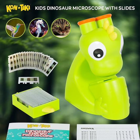 KON-TIKI Kids Dinosaur Microscope Viewer, Image Viewer with Stereo Goggles, 20 Micro Film Slides, 60 Science Images, LED Light, Q&A Learning Booklet, Educational STEM Toy Gift for Boys & Girls Age 3+ - Image 2