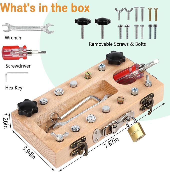 Screwdriver Board Set Montessori Toys for 3 Year Old,Wooden Screw Driver Activities Board, Fine Motor Skills & Sensory Development Toy - Image 2