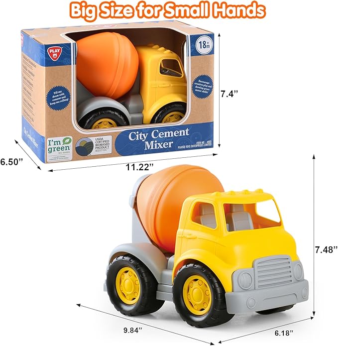 PLAY Eco-Friendly Cement Mixer Toy Truck, [USDA Certified] No BPA/Phthalate/PVC, Recycled Bioplastic Construction Vehicle Gift for Boy Girl, Fine Motor Skills Car Toys
