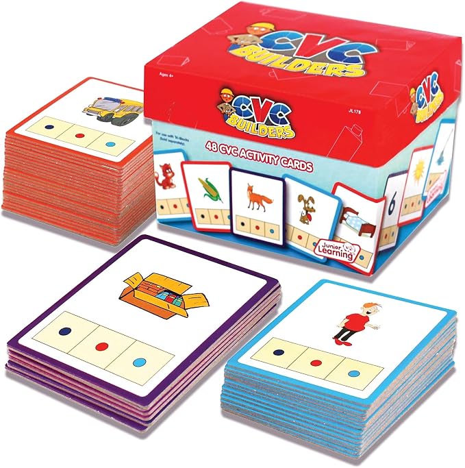 Junior Learning: CVC Word Builders, 48 CVC Activity Cards, Phonemic Awareness, Helps Children to Recognize and Understand Basic Sounds in Words, Self Checking Feature, For Ages 4 and up by JuniorLearning