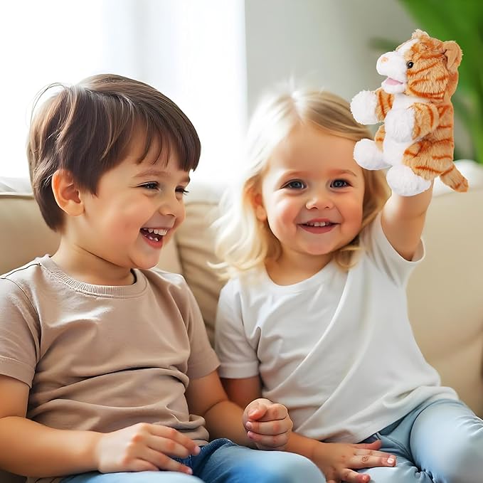Animal Hand Puppets 11 Inch Sea Turtle Plush Dinosaur Animals Hand Puppet Toys Role-Play Toy Puppets for Kids Storytelling Imaginative Pretend Play Teaching Preschool(Cat)