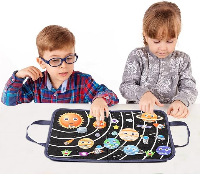 WATINC Travel Felt Board Story Set - 25PCS Portable Felt Board Educational Birthday Gift for Boys & Girls, Themed Storytelling Preschool Early Learning Interactive Play Kit for Toddlers (Space) - Image 4
