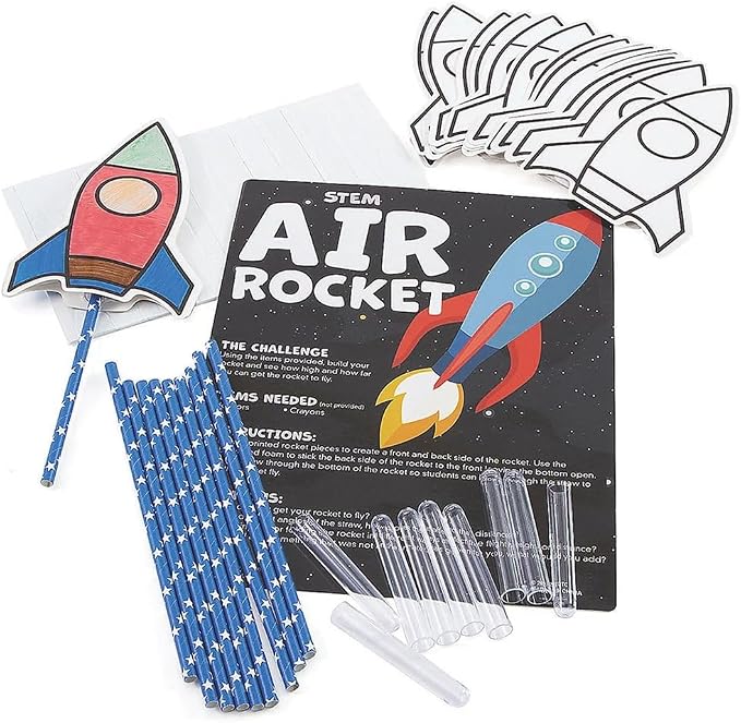 Fun Express STEM Color Your Own Air Rocket Craft Kit Makes 10 - Educational Science Kits for Kids Ages 4-8 | Space Toys & DIY Rocket Building Kit | Perfect Gifts for 5 6 7 Year Old Boys Girls by FunExpress