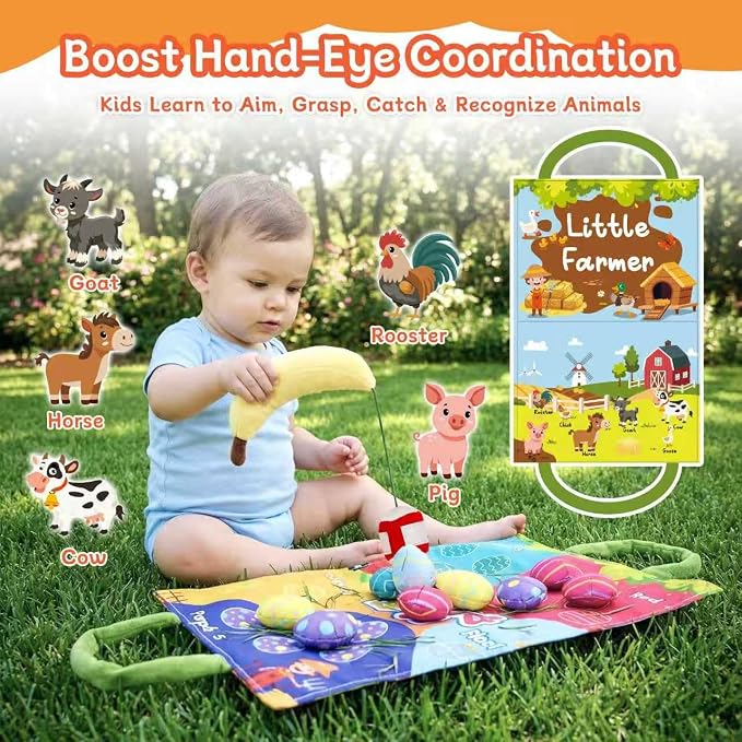 Montessori Toys for 1 2 Year Old, Toddler Egg Fishing Game with Stacking Cups, Soft Farm Learning Toy for Counting, Color Sorting, Fine Motor Skills, Easter Birthday Gift - Image 4
