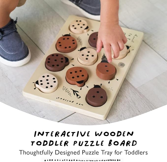 Wee Gallery Wooden Tray Puzzle Count to Ten Ladybugs, Montessori Toy for Toddlers and Preschoolers for Early Learning and Fine Motor Skill Development, Sustainable Educational Puzzle for Kids
