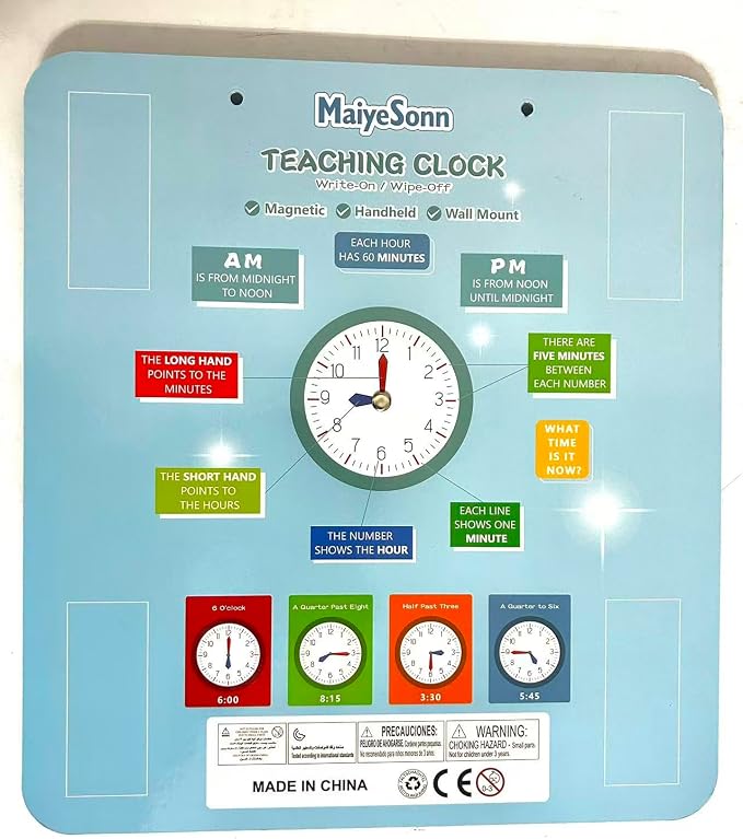 Teaching Clocks for Kids, Large Magnetic Writable Dry Erase Learning Clock with Pen,12" Teaching Demonstration Clock Learning Time to Tell Time for Kids Home School Classroom Supplies-Blue - Image 3