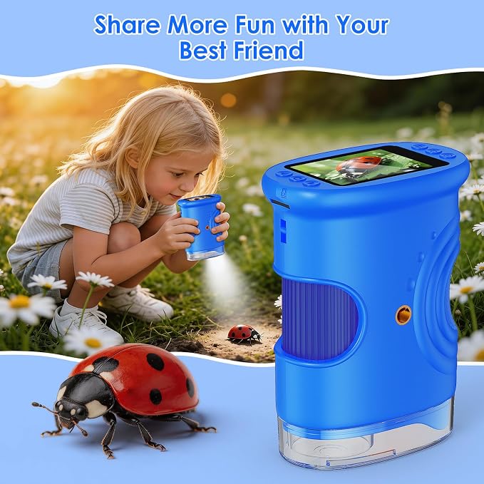4K 1000X Handheld Digital Microscope for Kids with 2.0" IPS Screen(Blue) - Image 4