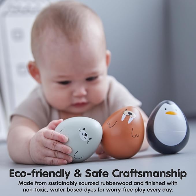 PlanToys® Walrus Wobbler Wooden Sensory Toy for Tactile Exploration & Coordination | Montessori Balance & Cause-and-Effect Activity | Eco-Friendly Educational Toy
