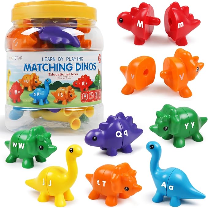 USATDD Matching Letters Dinosaur Toy, Double-Sided ABC Letters Dinosaur Match Game Preschool Fine Motor Toy with Uppercase Lowercase Alphabet, Educational Learning Toys for Toddlers Boys Girls by USATDD