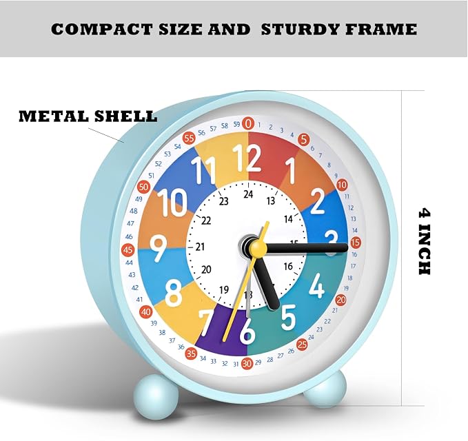 Analog Alarm Clock for Kids Learn to Tell Time, 12/24H Time, Gradual Alarm, Silent, Battery Operated with Press-to-Light Backlight, Ideal for Kids, Teens & Bedroom Decor - Image 5