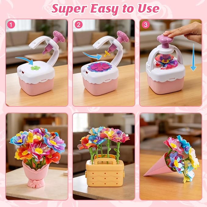 IQKidz Flower Bouquets Toy for Girls, DIY Arts and Crafts Kits for Kids Ages 4-6 6-8, STEM Flower Making Set with Storage Box & Basket, Birthday Gift for Age 5-7 8-10 Years Old - Image 3