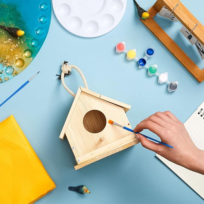 Liliful 36 Sets Wooden DIY Birdhouse Kit Unfinished Bird Houses with Paints and Paintbrushes Bird Feeder Craft Arts for Boy or Girl Classroom Activity and Christmas Kids Wooden Craft Gifts