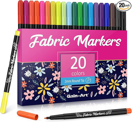 Fabric Markers Permanent for Clothes - 20 PCS Fine Tip Fabric Paint Pens - Non-Toxic Fabric Paint Markers for T-shirts Sneakers Canvas Bags and Textiles