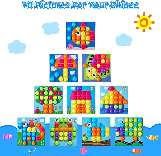 Geekper 68PCS Button Art Toys for Toddlers Color Matching Mosaic Pegboard - Image 2