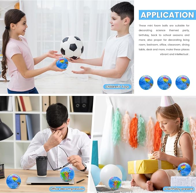 30PCS Globe Stress Ball,2.5Inch Earth Bouncy Ball, Foam Squeeze Balls,Earth Stress Balls Toy for Finger Toy School Supplies Adult Kids Children Party Favors Exchange Gifts - Image 7