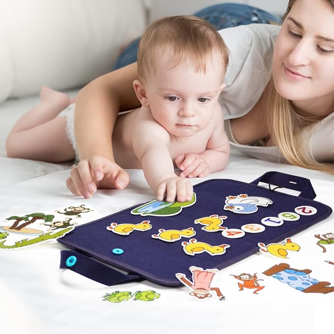 CHEFAN Felt Board for Toddlers, Felt Pieces Storytelling Flannel Board with 5 Little Ducks, 5 Little Monkeys and 5 Green Speckled Frogs Stories for Preschool Activities, 4 Sets - Image 2