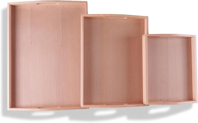 Premium Montessori Wooden Trays Set of 3- Solid Beechwood Wooden Working Trays with Handles for Classroom, Kids Dining & Toy Storage, Toddler Learning Tools, Sensory Bins & Home Organization - Image 4