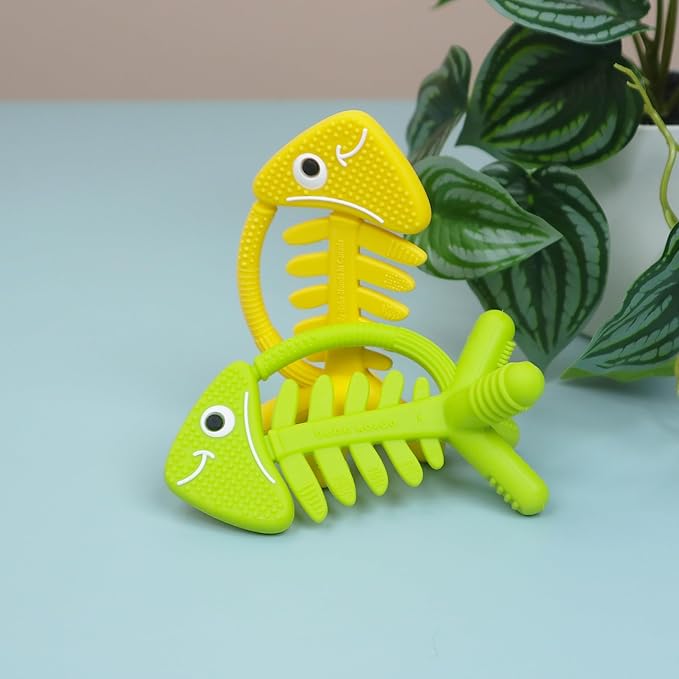 3 in 1 Infant Toys, Baby Teething Toys 3–6 6–12 Months, Teethers for Babies 0–3–6–12 Months for Teething Relief, Baby Gift, Baby Teether Toys, Silicone Sensory Toys, USA Patent Pending, Fish (Yellow)