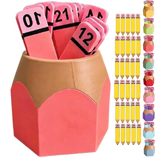 Pencil Number Counting Set, Number Matching Set 1-30, Reusable Math Manipulatives for Sequencing, Matching, Classroom Draws, Learning Games, Preschool and Elementary，Light Red by Unknown