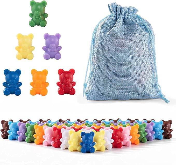 XINHUIDALSQ Rainbow Counting Bears Set of 60, 6 Colors Sorting Teddy Plastic Bears Math Manipulatives for Toddlers, 1 Inch Bear Conters Ages 3+ Kids - Image 8