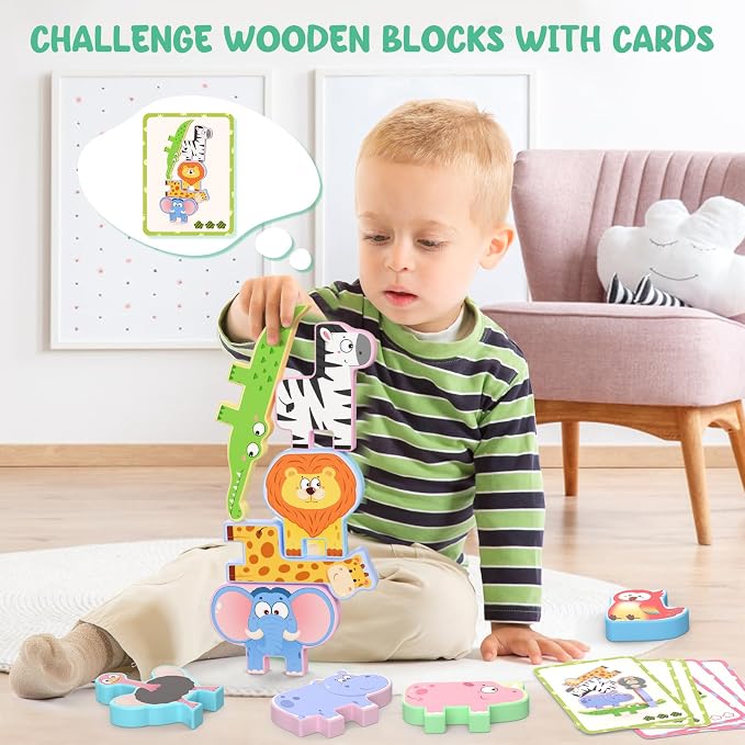 Zeoddler Montessori Toys for Toddlers, 10 Pack Wooden Animal Stacking Blocks, Sorting & Stacking Preschool Learning Activities, Gift for Boys, Girls - Image 2