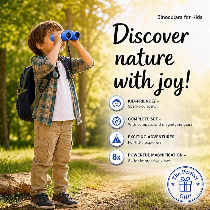 Binoculars for Kids – Perfect Toy for Little Boys and Girls – Extensive Set Incl. Magnifying Glass & Compass – Powerful Magnification 8X21 – 3 to 12 Year Old Kids for Toddler - Image 2