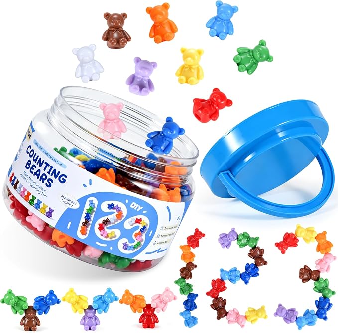 ZYFLSQ 150 PCS Counting Bears Set, 10 Color Sorting Bears Learning Toys for Preschoolers, 1 Inch Stackable Bear Counters for Kids Ages 3+, Montessori-Inspired Math Manipulatives for Classroom & Home by ZYFLSQ