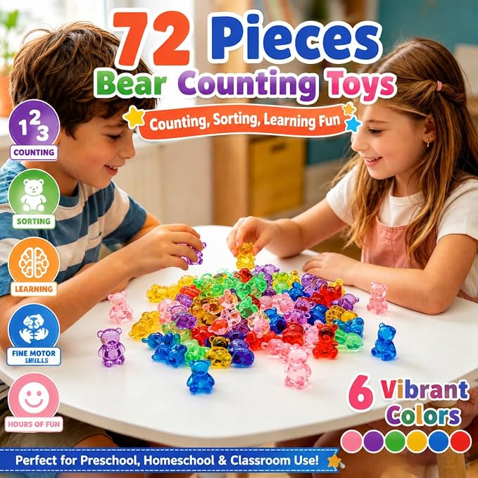 Counting Bears for Kids, 72 PCS Math Counters with Storage Box, Montessori Color Sorting & Counting Toys for Toddlers, Preschool Educational Math Manipulatives for STEM Learning (3 Styles) - Image 4