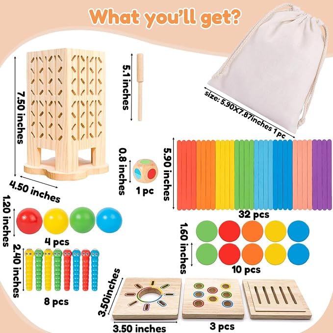Wooden Montessori Toys for Sorting & Fine Motor Skills, Ages 3-6 - Image 3