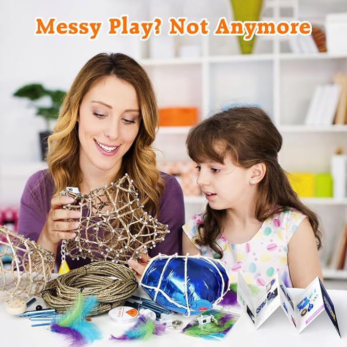 CHARTEKS 3D String Light Craft Kit for Kids, String Art Kit with LED Bulbs and Wind Chime, Arts and Crafts Set, Birthday Gifts for Girls Boys Ages 8+ (Original, Seagrass String)