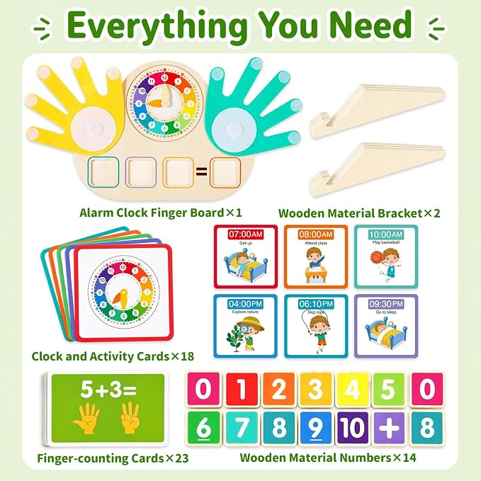 2-in-1 Wooden Math Manipulatives & Teaching Clock Toys - Image 3