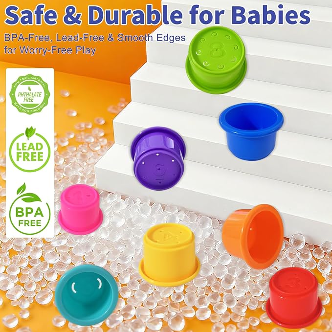 WEEJOYGAM Stacking Cups Baby Toy, 8 PCS Rainbow Nesting Cups for Babies, Montessori Stacking Toy for Toddlers 1-3, Educational Toys 6-12 Months for Color Recognition, Size Sorting and Fine Motor Skill - Image 5