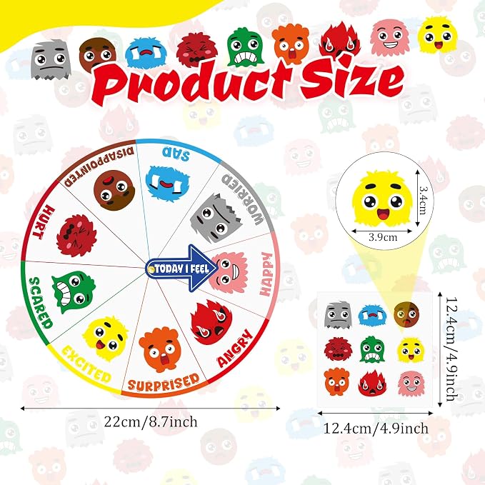 Cinrobiye 24 Set Social Emotional Learning Activities Skills Explore Emotions Wheel with Faces Emotion Matching Cards Feelings Wheel for Preschool Counseling Office Must Haves Therapy Game (Wheel) - Image 2