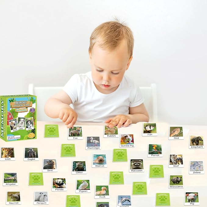 gisgfim 100 PCS Memory Matching Game Animal Babies Concentration Memory Card Educational Game for Kids Adults A Fun & Fast Baby Animals Game Toddlers Preschool Family Board Gift Matching Games - Image 4