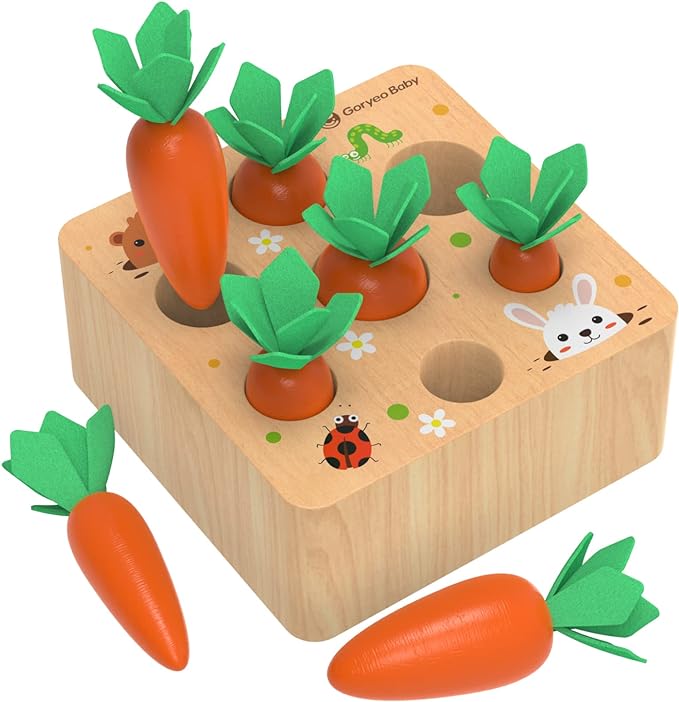 KMTJT Montessori Carrot Harvest Game Wooden Toy for 2 3 Year Old Toddlers by KMTJT
