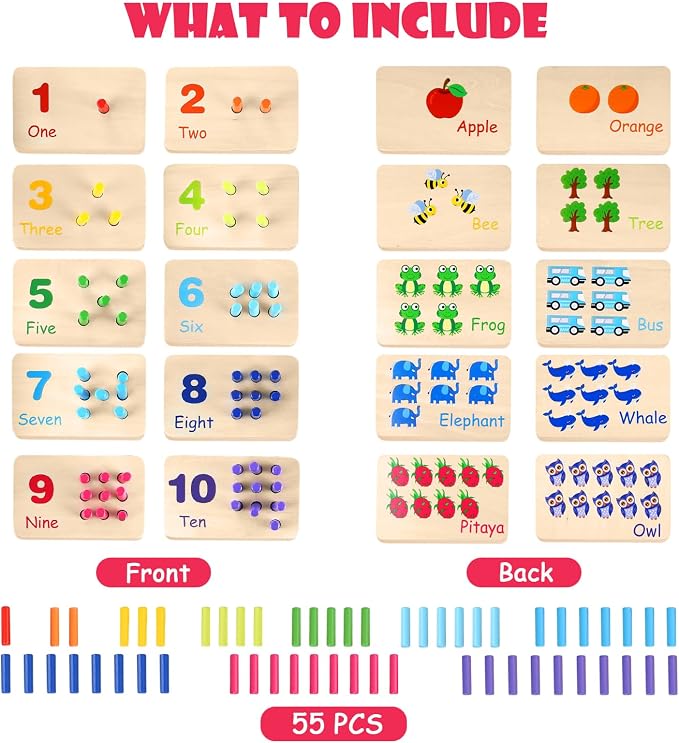 Wooden Counting Numbers Peg Board for Kids, Toddlers Montessori Math Toy 3+ - Image 4