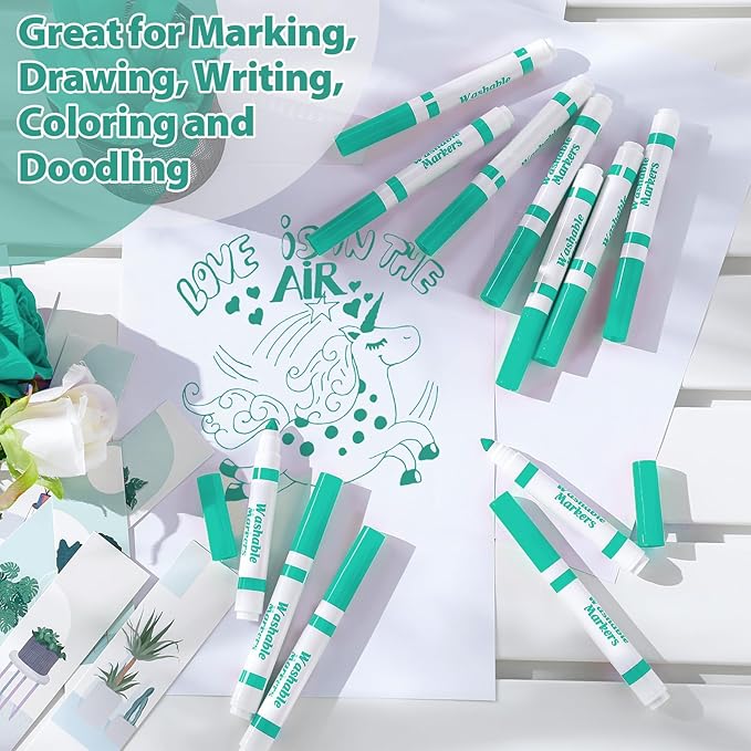 Janlaugh 36 Pcs Cyan Washable Markers Bulk Coloring Broad Line Markers for Kids Cyan Conical Tip Drawing Pen for Christmas,School Supplies, Travel Art Baby Shower Gender Reveal Party Supplies, Ages 6+