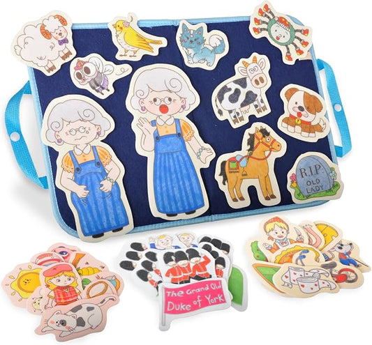CHEFAN Felt/Flannel Board Story Set of 4, PRECUT Felt Pieces for Preschool Toddlers Circle Time,Old Lady Who Swallowed a Fly,The Grand Old Duke of York,Three Blind Mice by CHEFAN