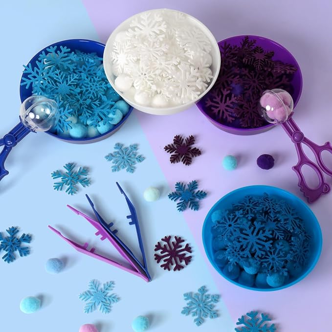 209 Pcs Winter Sensory Bin Items Winter Snowflake Counting Sorting Sensory Bin Filler Fine Motor Toys Frozen Snowflake Counts Winter Xmas Counting Toys for Preschool Education Activities - Image 3