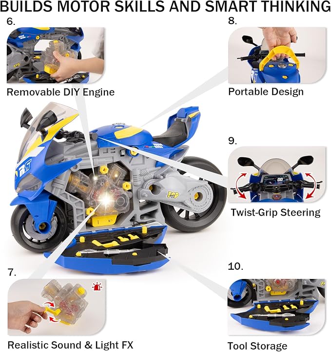 Take Apart Motorcycle Toy for Kids 3-5, Interactive Mechanic Repair Set - Image 3