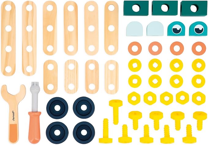 Janod - Brico'Kids 50-Piece Barrel - Building Game Child - Includes 48 Accessories + 2 Tools - Role Play - Promotes Hand Dexterity and Creativity - From 3 Years, J06453 - Image 4