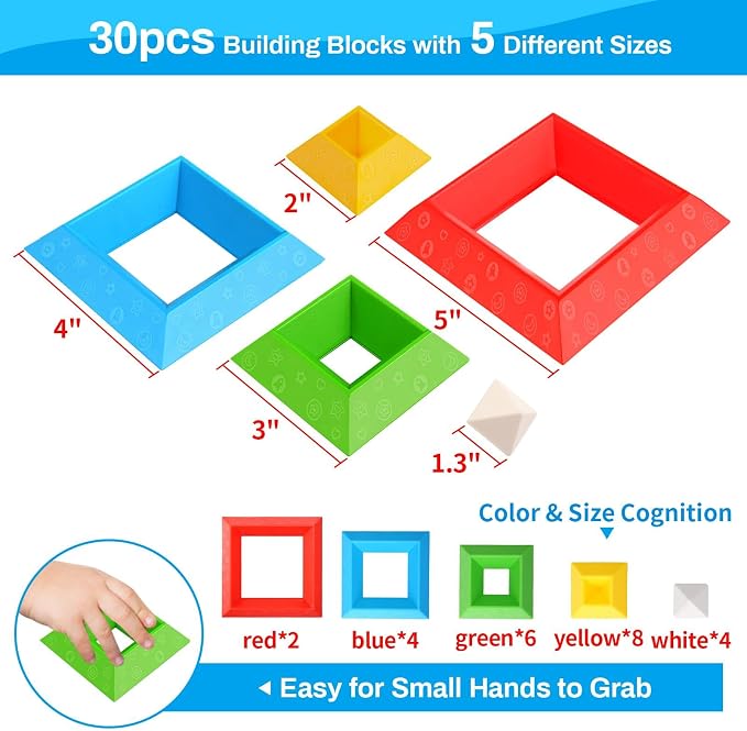 Hieoby Montessori Toys for Toddlers Boys Girls Preschool Learning Activities 30Pcs Building Blocks Stacking Educational Toys STEM Toddler Manipulatives Birthday Gifts Toddler Toys for 3 4 Year Old - Image 6