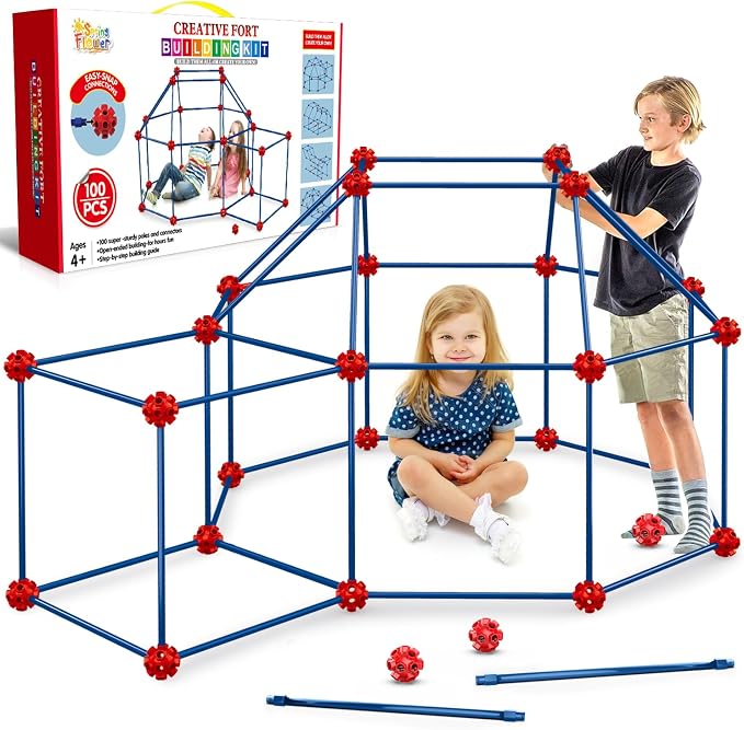 SpringFlower Fort Building Kit for Kids,STEM Construction Toys, Educational Gift for 3 4 5 6 7 8 9 10 11 12 Years Old Boys and Girls,Ultimate Creative Set for Indoor & Outdoors Activity,100 Pcs by SpringFlower